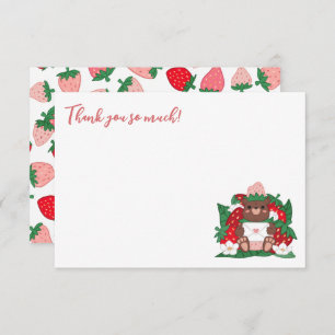 Berry Sweet Baby Pink Strawberry Bear Baby Shower Thank You Card