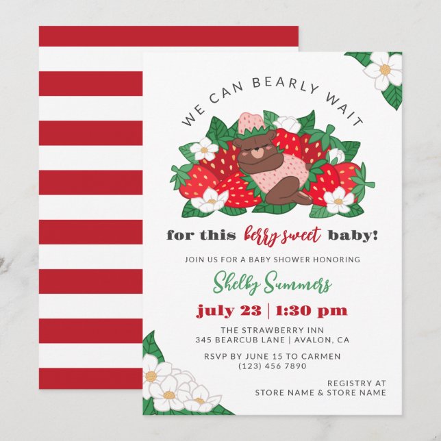 Berry Sweet Baby Pink Strawberry Girl Baby Shower Invitation (Front/Back)