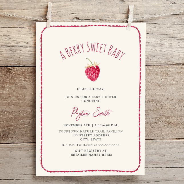 Berry Sweet Baby Raspberry Doodle Girl Baby Shower Invitation (Creator Uploaded)
