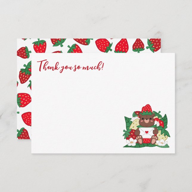 Berry Sweet Baby Red Strawberry Bear Baby Shower Thank You Card (Front/Back)