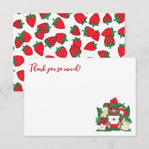 Berry Sweet Baby Red Strawberry Bear Baby Shower Thank You Card