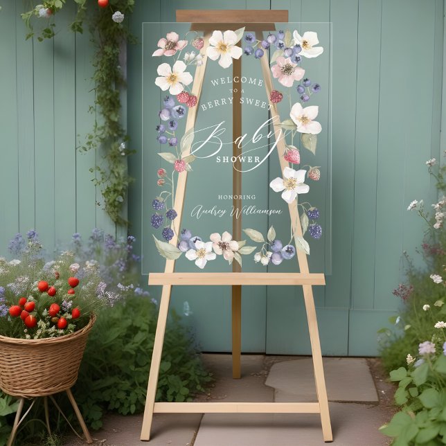 Berry Sweet Baby Shower Berries & Flowers Welcome Acrylic Sign (Berry Sweet Baby Shower Berries & Flowers Welcome Acrylic Sign)