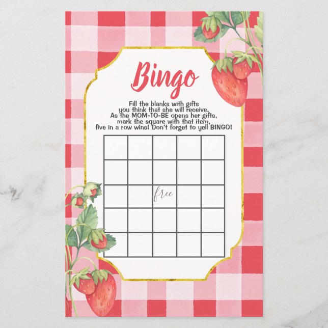 Berry Sweet Baby Shower Bingo Cards Paper Sheet (Front)