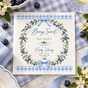 Berry Sweet baby shower Blue Gingham Blueberry Napkin