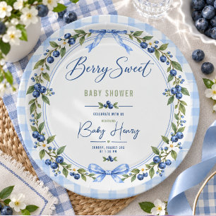 Berry Sweet baby shower   Blue Gingham Blueberry Paper Plate