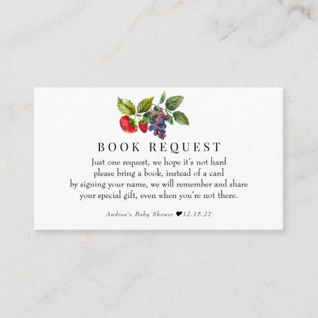 Berry Sweet  Baby Shower Books For Baby Enclosure Card (Front)