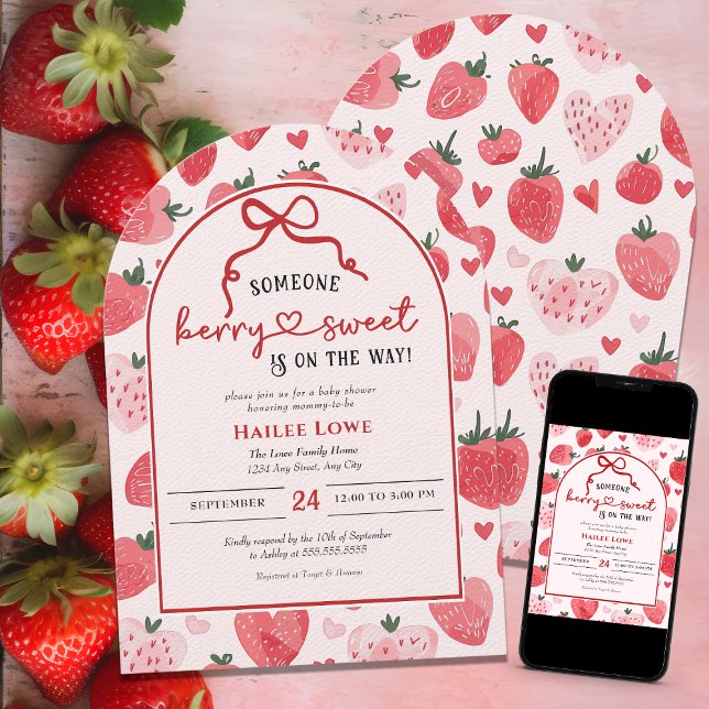 Berry Sweet Baby Shower Coquette Pink Strawberry Invitation (Creator Uploaded)