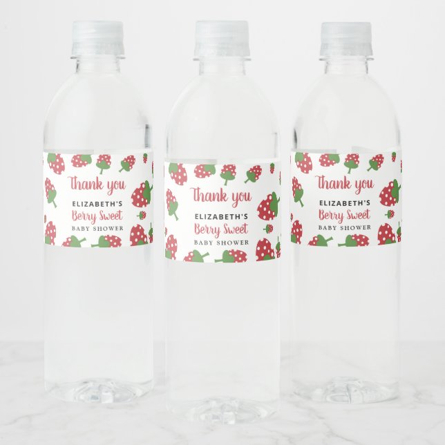 Berry Sweet Baby Shower Cute Strawberry Cute Water Bottle Label (Bottles)