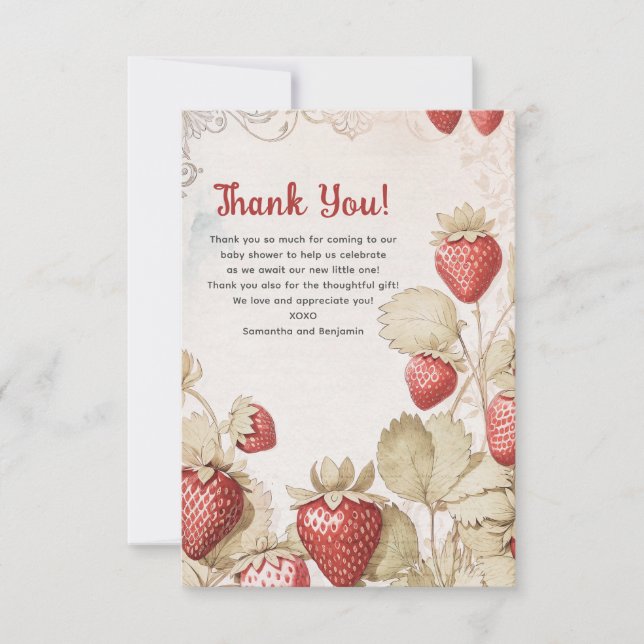 Berry Sweet baby shower Flat Thank You Card (Front)