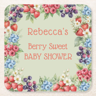 Berry Sweet Baby Shower frame of berries Square Paper Coaster