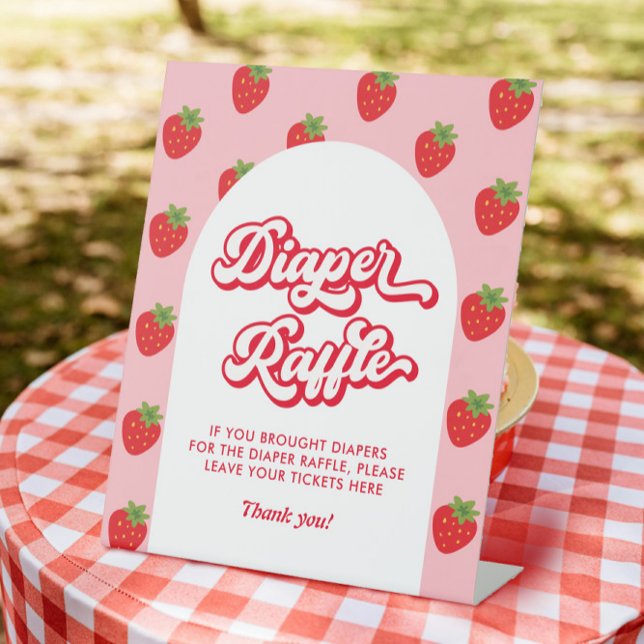 Berry Sweet Baby Shower Game Diaper Raffle Pedestal Sign (Creator Uploaded)