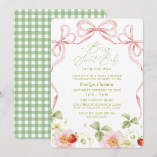 Berry Sweet Baby Shower Gingham Cottagecore Invitation