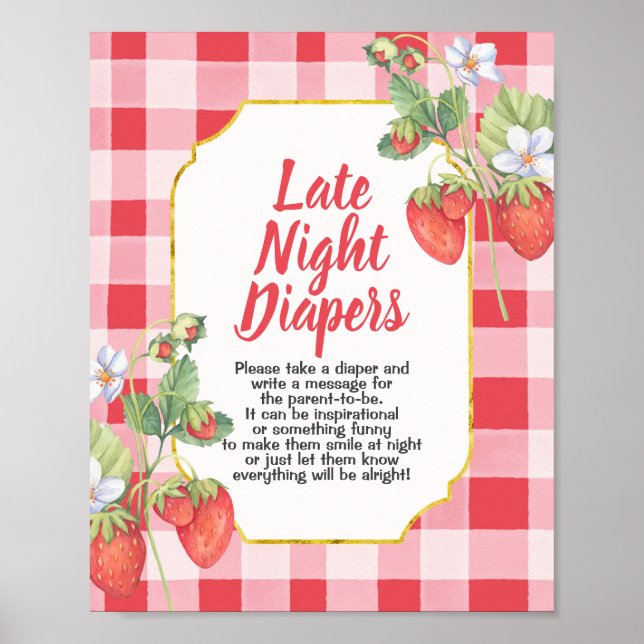 Berry Sweet Baby Shower Late Night Diapers Sign (Front)