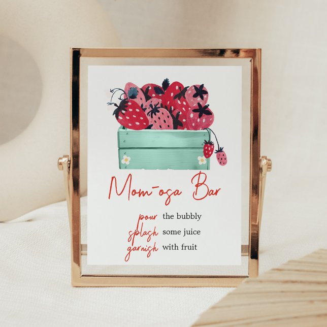 Berry Sweet Baby Shower Mum Osa Bar Poster (Strawberry Baby Shower Mom Osa Bar Sign)