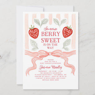 Berry Sweet Baby Shower Pink Bow Strawberry Invitation