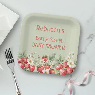 Berry Sweet Baby Shower Strawberries Paper Plate
