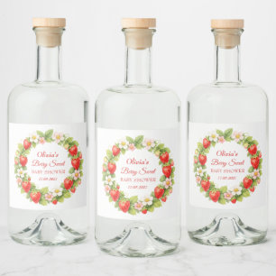 Berry Sweet Baby Shower Strawberry Baby Girl Boy Liquor Bottle Label