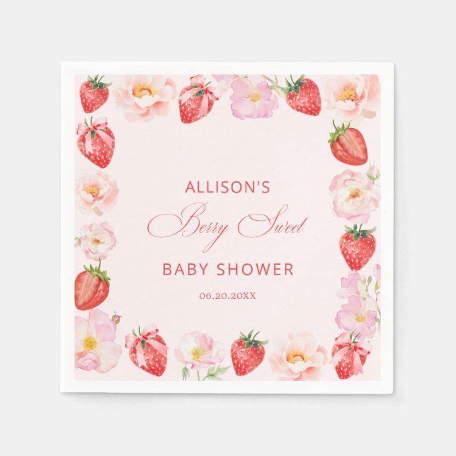 Berry Sweet Baby Shower Strawberry Bow  Napkin (Front)