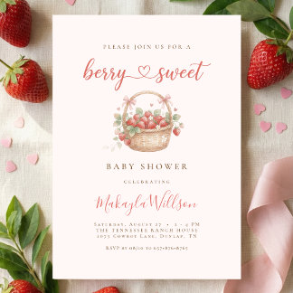 Berry Sweet Baby shower Strawberry Coquette Invitation