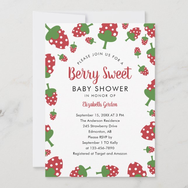 Berry Sweet Baby Shower Strawberry Cute Modern Invitation (Front)