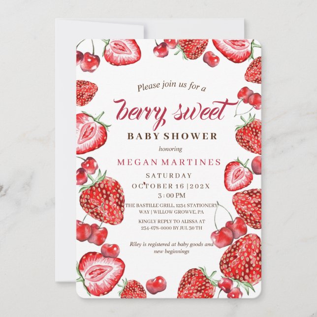Berry Sweet Baby Shower Strawberry Invitation (Front)