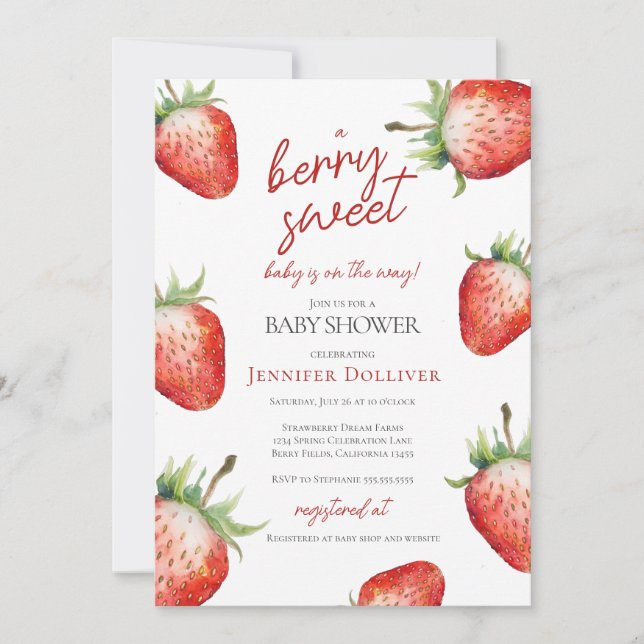 Berry Sweet Baby Shower Strawberry Invitation (Front)