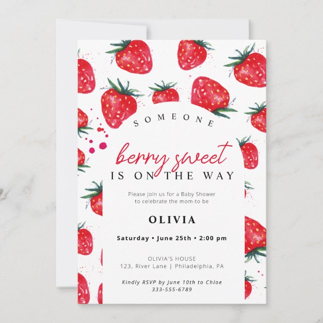 Berry Sweet Baby Shower Strawberry Invitation (Front)