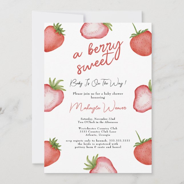 Berry Sweet Baby Shower Strawberry Invitation (Front)