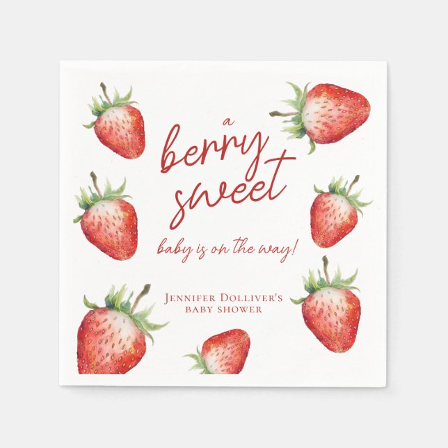 Berry Sweet Baby Shower Strawberry Napkin (Front)