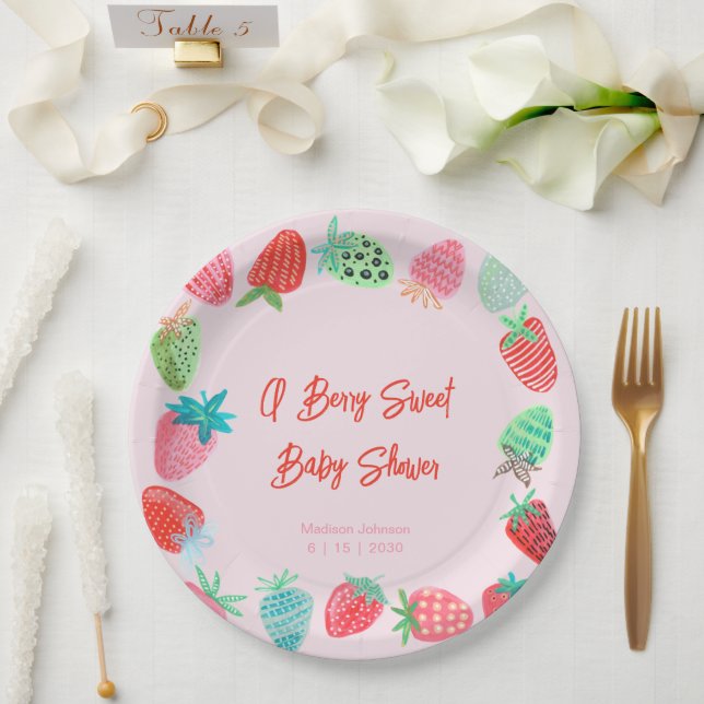 Berry Sweet Baby Shower Strawberry Paper Plate (Wedding)