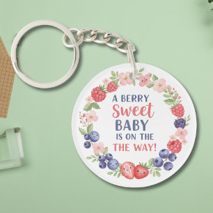 Berry Sweet Baby Shower Watercolor Key Ring
