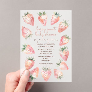 Berry Sweet Baby Shower Watercolor Strawberries Acrylic Invitations