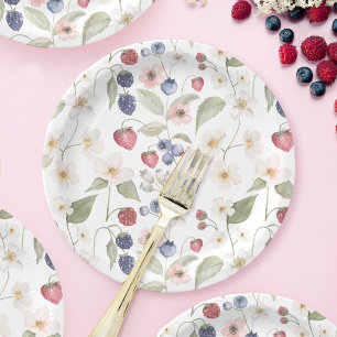 Berry Sweet Baby Shower Wild Berries & Flowers Paper Plate