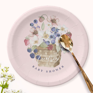 Berry Sweet Baby Shower Wild Berries & Flowers Paper Plate