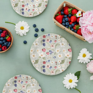 Berry Sweet Baby Shower Wild Berries & Flowers Paper Plate