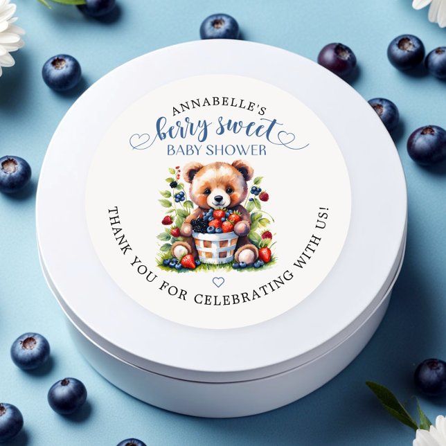 Berry Sweet Baby Shower Wild Berries & Teddy Bear Classic Round Sticker (Creator Uploaded)