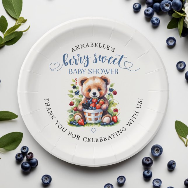 Berry Sweet Baby Shower Wild Berries & Teddy Bear Paper Plate (Creator Uploaded)