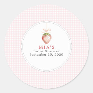 Berry Sweet Baby Strawberry Coquette Gingham Classic Round Sticker