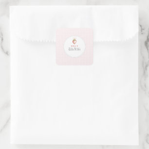 Berry Sweet Baby Strawberry Coquette Gingham Square Sticker