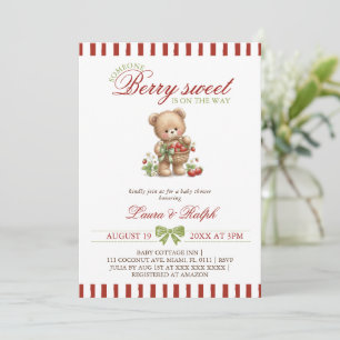 Berry Sweet Bear Strawberry Baby Shower Invitation