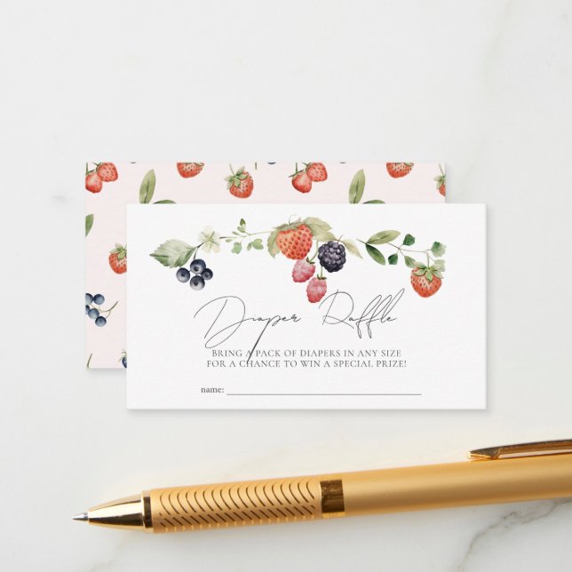 Berry Sweet Berries Baby Diaper Raffle Ticket Enclosure Card (Front/Back In Situ)