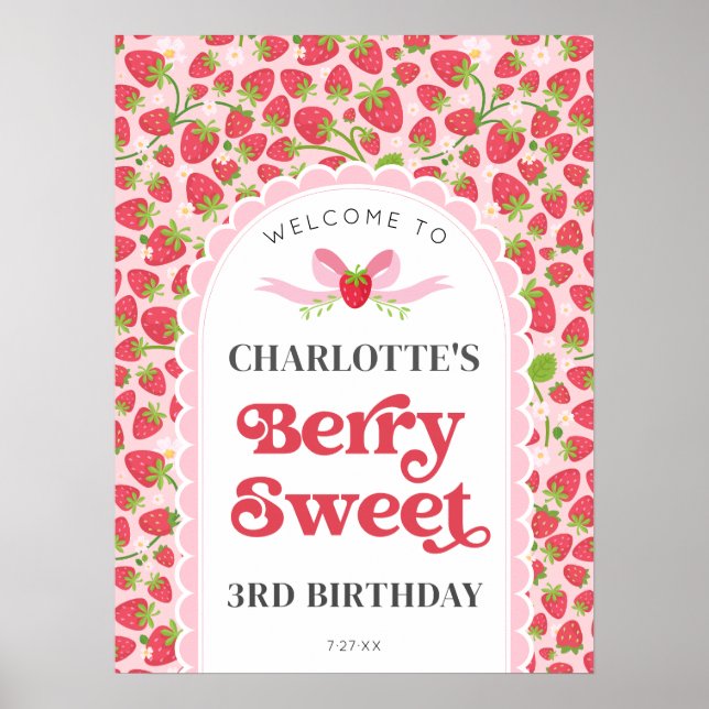 Berry Sweet Birthday 18x24 Strawberry Welcome Poster (Front)