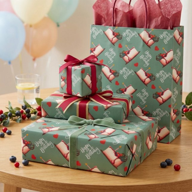 Berry Sweet Birthday Cake Pattern Wrapping Paper (Creator Uploaded)
