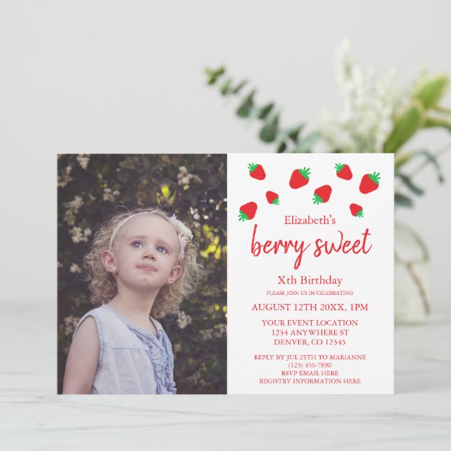 Berry Sweet Birthday Invitation (Standing Front)