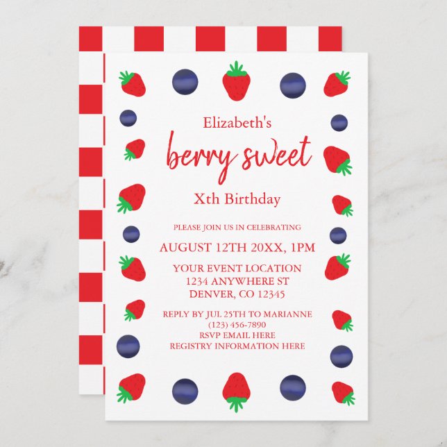 Berry Sweet Birthday Invitation (Front/Back)