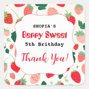 Berry Sweet Birthday Invitation Square Sticker