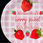 Berry Sweet Birthday Paper Plate<br><div class="desc">Sweet berry birthday party with strawberries and pink patterned background</div>