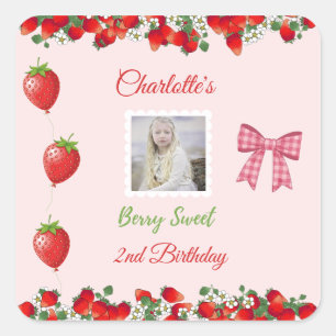 Berry Sweet Birthday Photo Square Sticker
