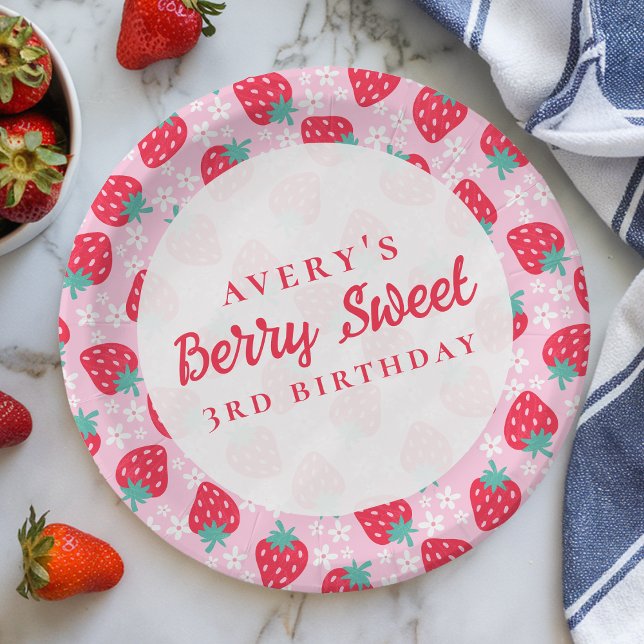 Berry Sweet Birthday Strawberry Daisy Paper Plate (Creator Uploaded)