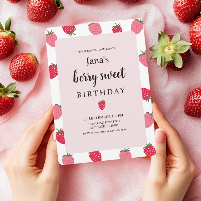 Berry Sweet Birthday | Strawberry-Themed Invitation (Creator Uploaded)